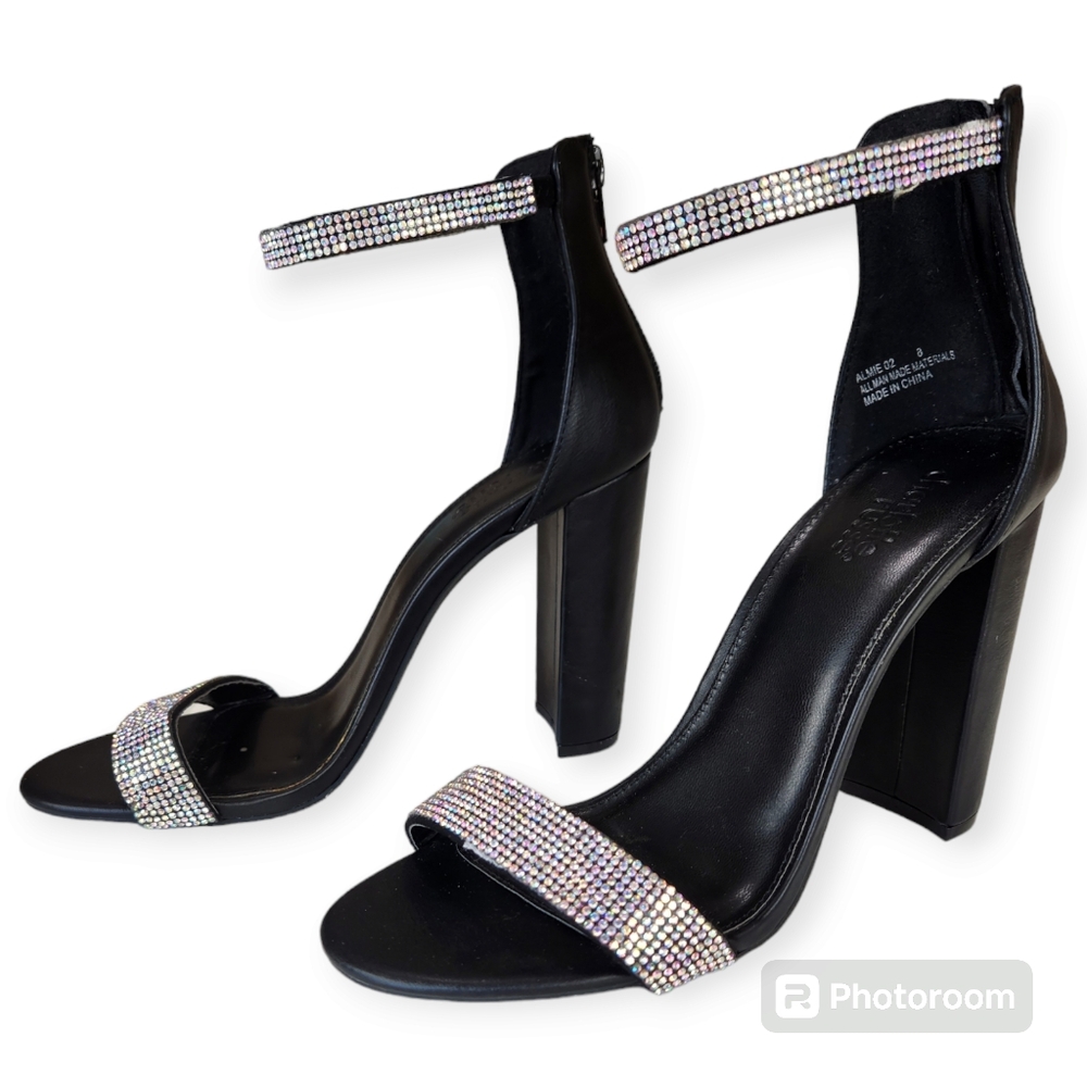 Charlotte Russe Black Sparkly Embellished ALMIE Heels Sandals Shoes Sz 8